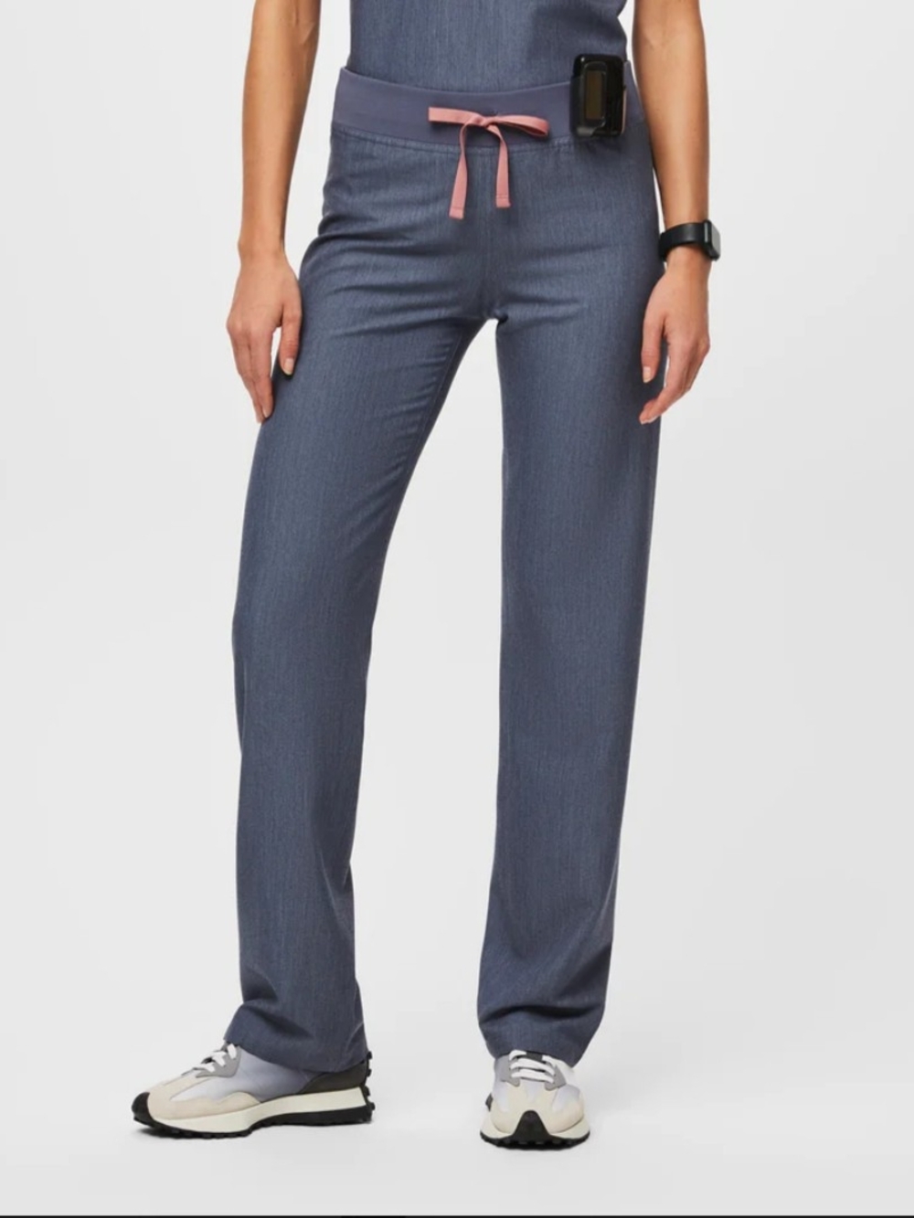 Figs Navy Straight-Leg Jogger Pants with Pink Drawstring